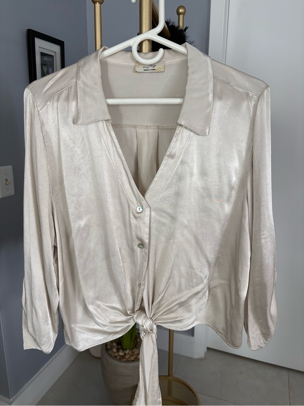Silky Tie-Front Blouse - Cream